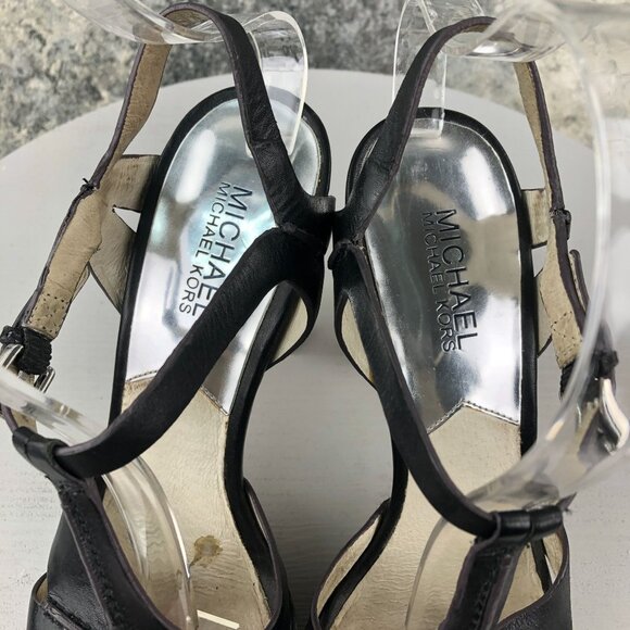 MMK MICHAEL MICHAEL KORS Women's 8.5M Black Leather Platform High Heel Sandals - Picture 9 of 14